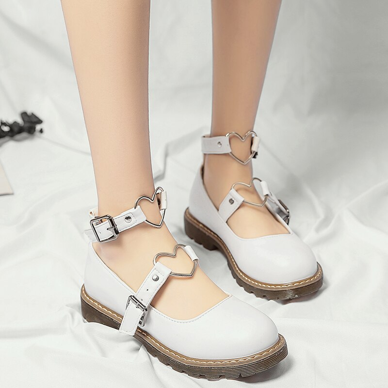 Heart-shaped Cosplay Student Anime Lolita Shoes / Pu Leather College Girl Jk Uniform Shoes - HARD'N'HEAVY