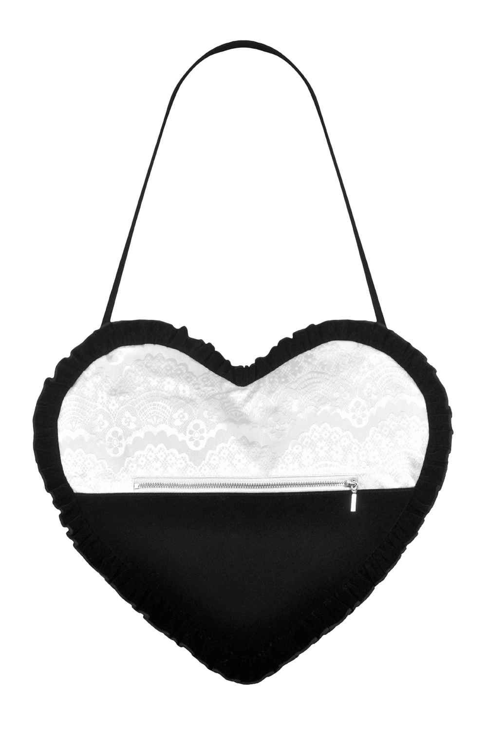 Heart-Shaped Gothic Lace Bow Crossbody Bag featuring black velvet and intricate lace detailing.