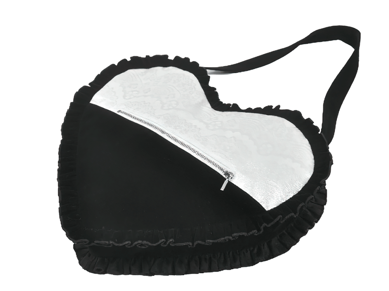 Heart-Shaped Gothic Lace Bow Crossbody Bag with black velvet and lace details