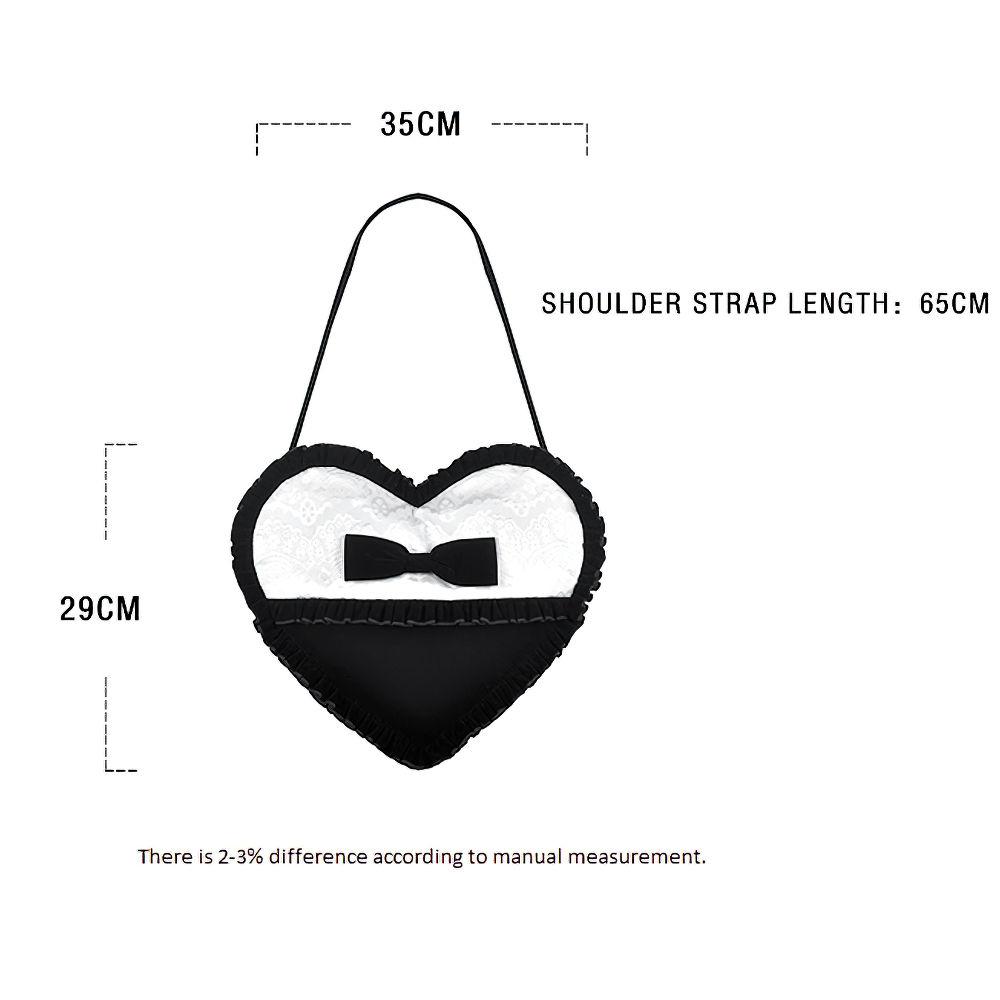 Heart-Shaped Gothic Lace Bow Crossbody Bag dimensions with strap length