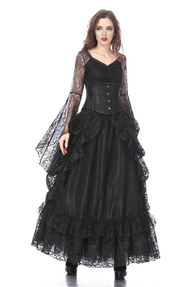 High Front Low Back Lace Maxi Skirt - Dark Romance