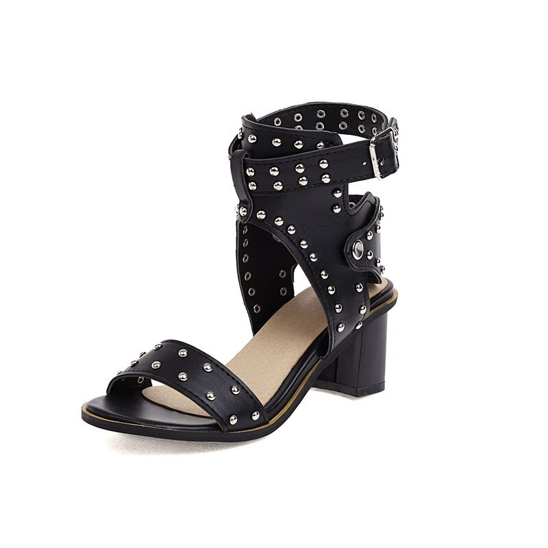 High Heels Sandals for Women / Vintage Shoes with Rivet Buckle / Ladies Summer Sandals - HARD'N'HEAVY