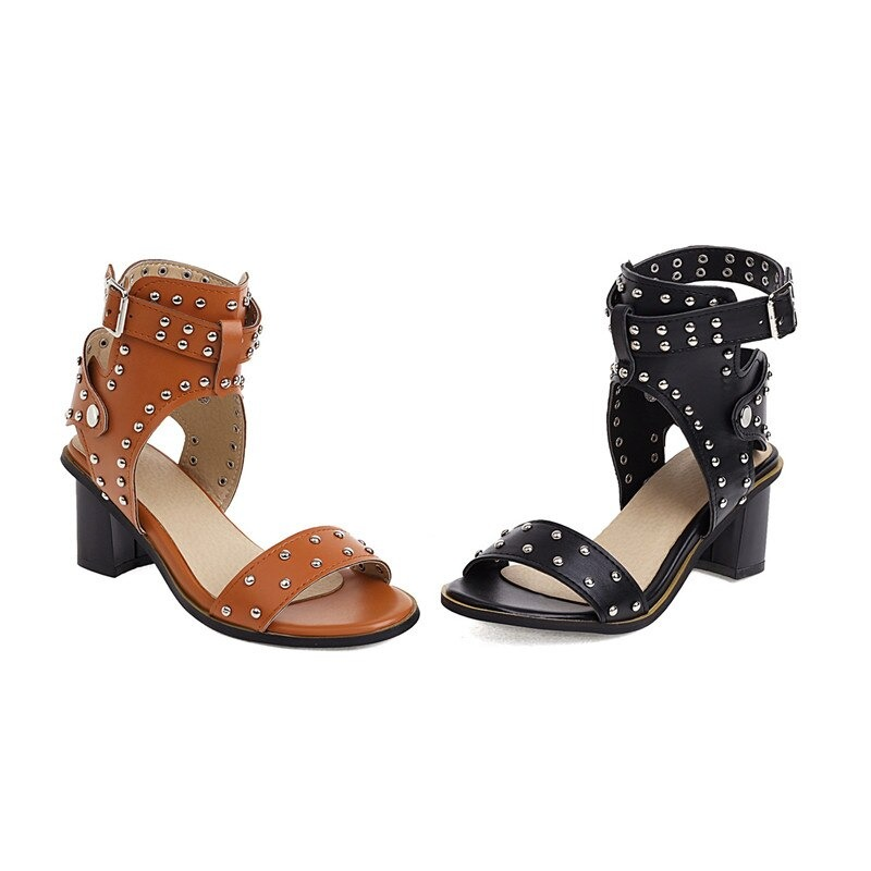 High Heels Sandals for Women / Vintage Shoes with Rivet Buckle / Ladies Summer Sandals - HARD'N'HEAVY