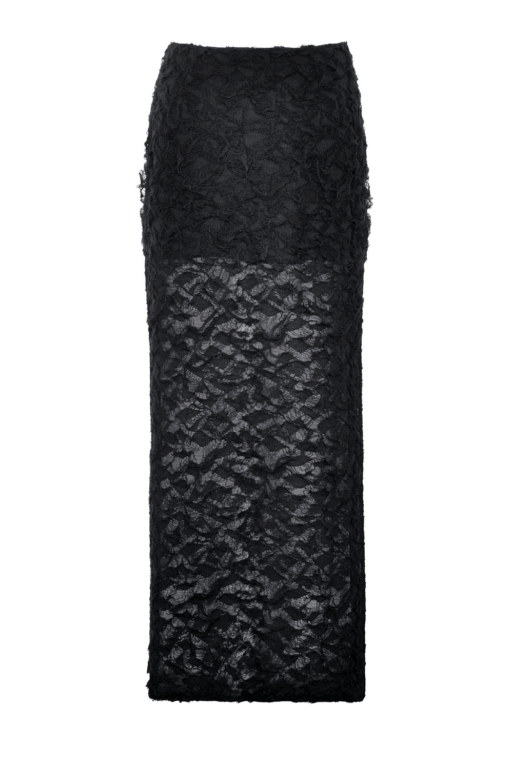 Black high-low lace skirt with side zipper for gothic punk fashion lovers.