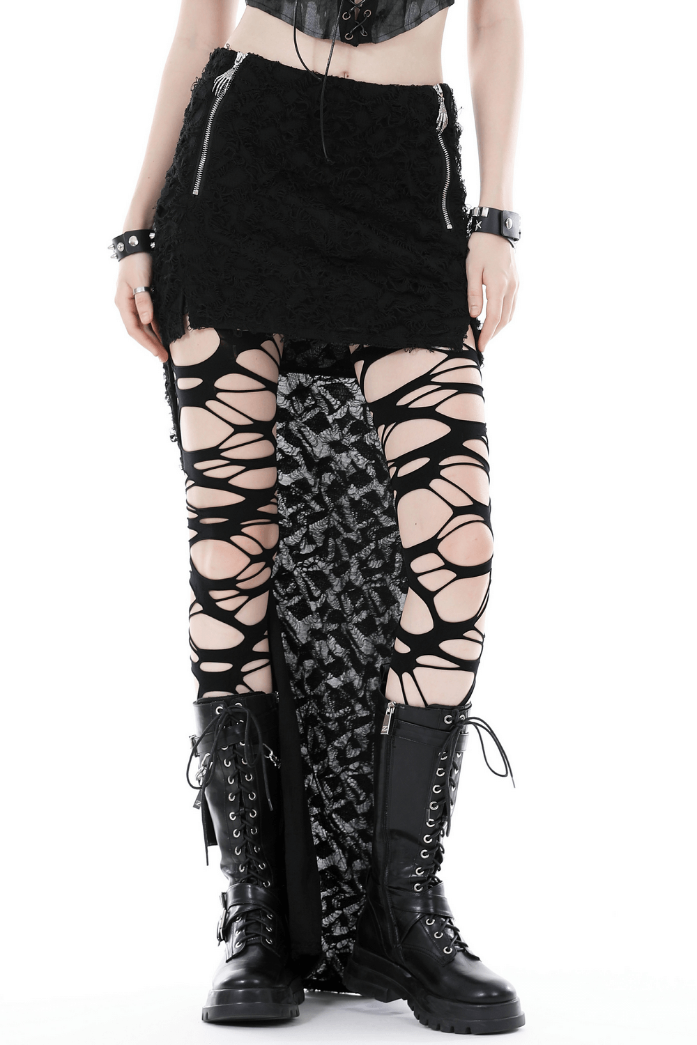 High-Low Lace Skirt with Side Zipper - Dark Gothic Punk