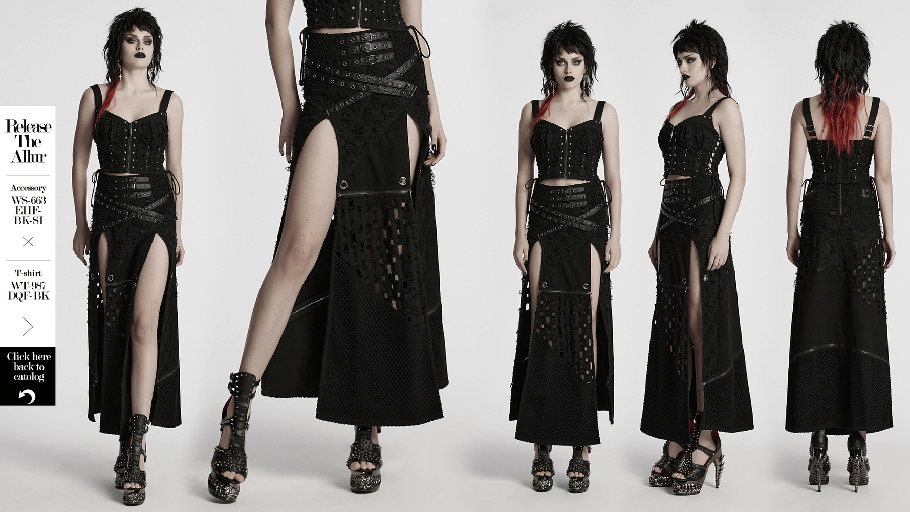 High slit punk detachable skirt with faux leather accents, perfect for edgy fashion lovers.