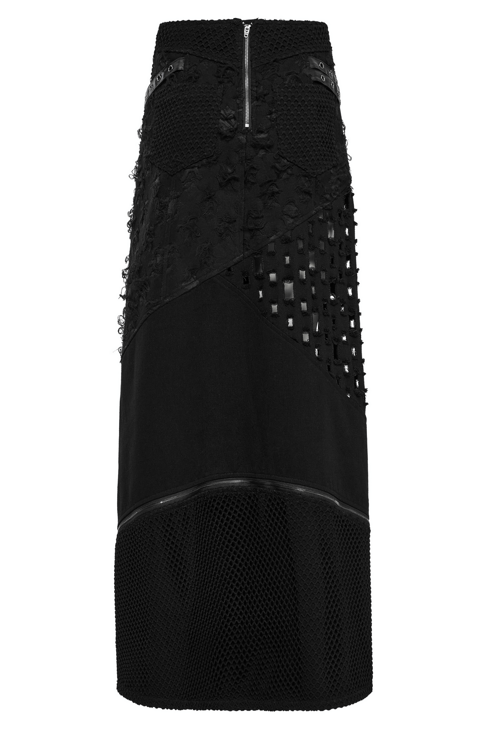 High slit punk detachable skirt with faux leather, featuring unique textures and edgy design.
