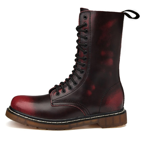 UK SALE of High Top Combat Boots For Men / Genuine Leather Motorcycle Martins Boots