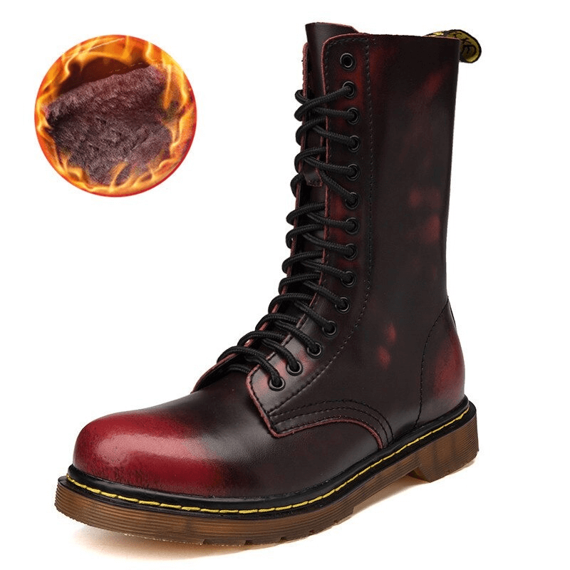 High Top Combat Boots For Men / Genuine Leather Motorcycle Martins Boots / Military Work Shoes - HARD'N'HEAVY