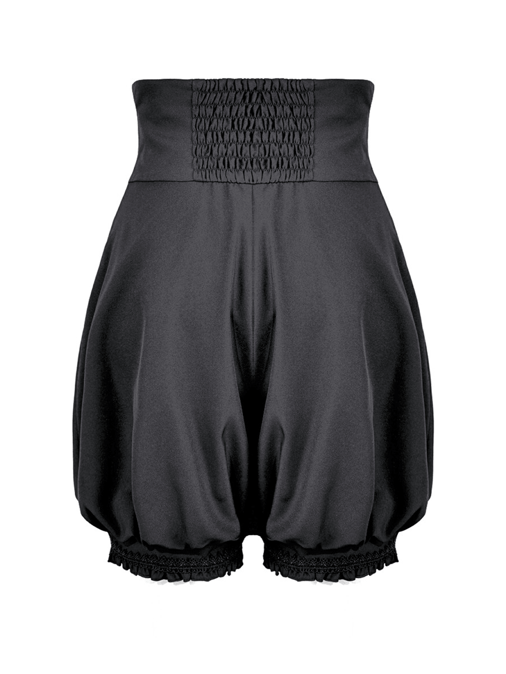 High Waist Bubble Bloomer Shorts with Decorative Buttons in black, puff-leg style with lace trim and smocked waistband