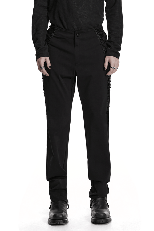 Pantalones Negros Góticos de Cintura Alta y Ajustados con Cordones Laterales