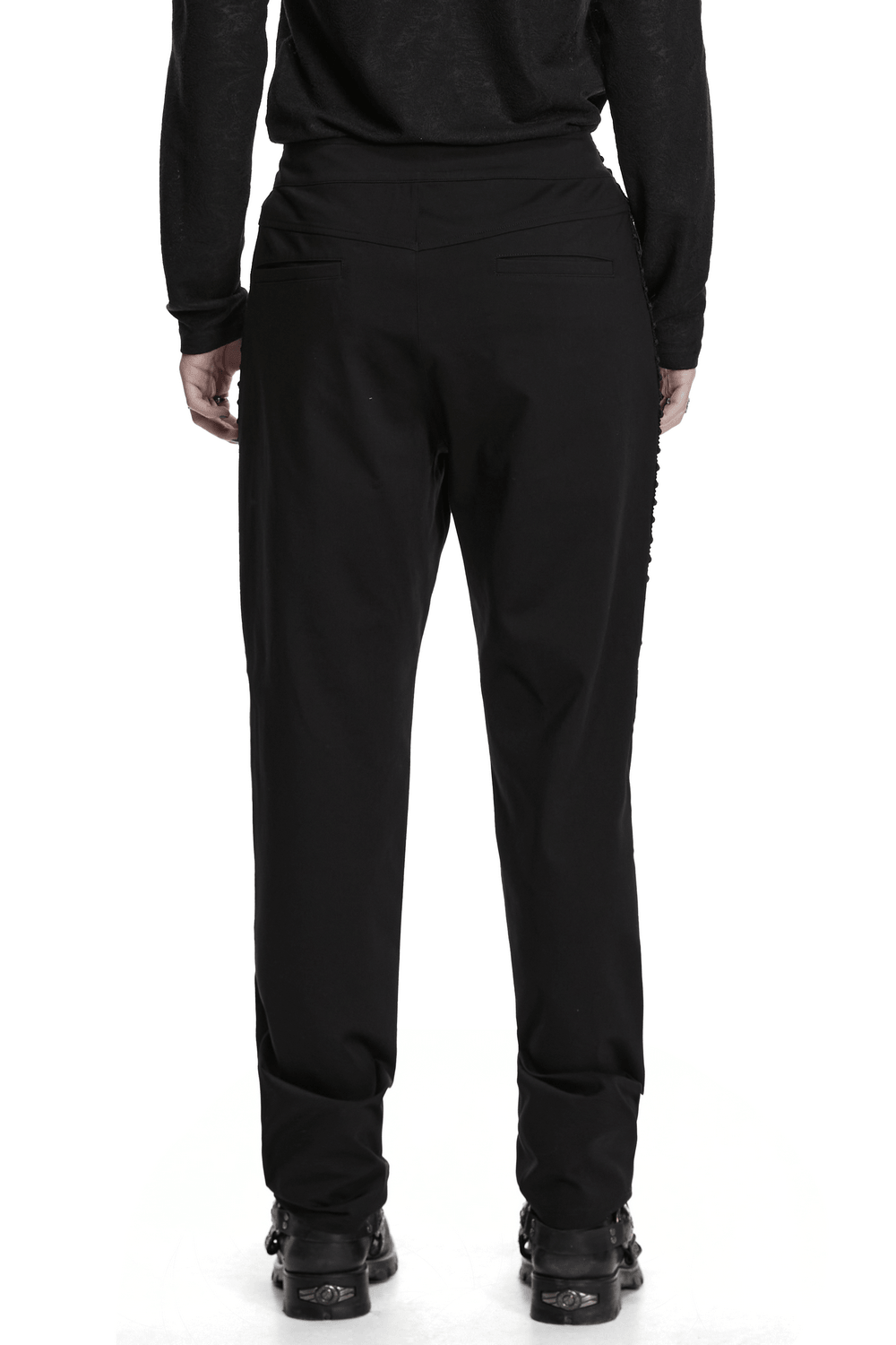High Waist Gothic Slim Black Pants with Side Lace Up