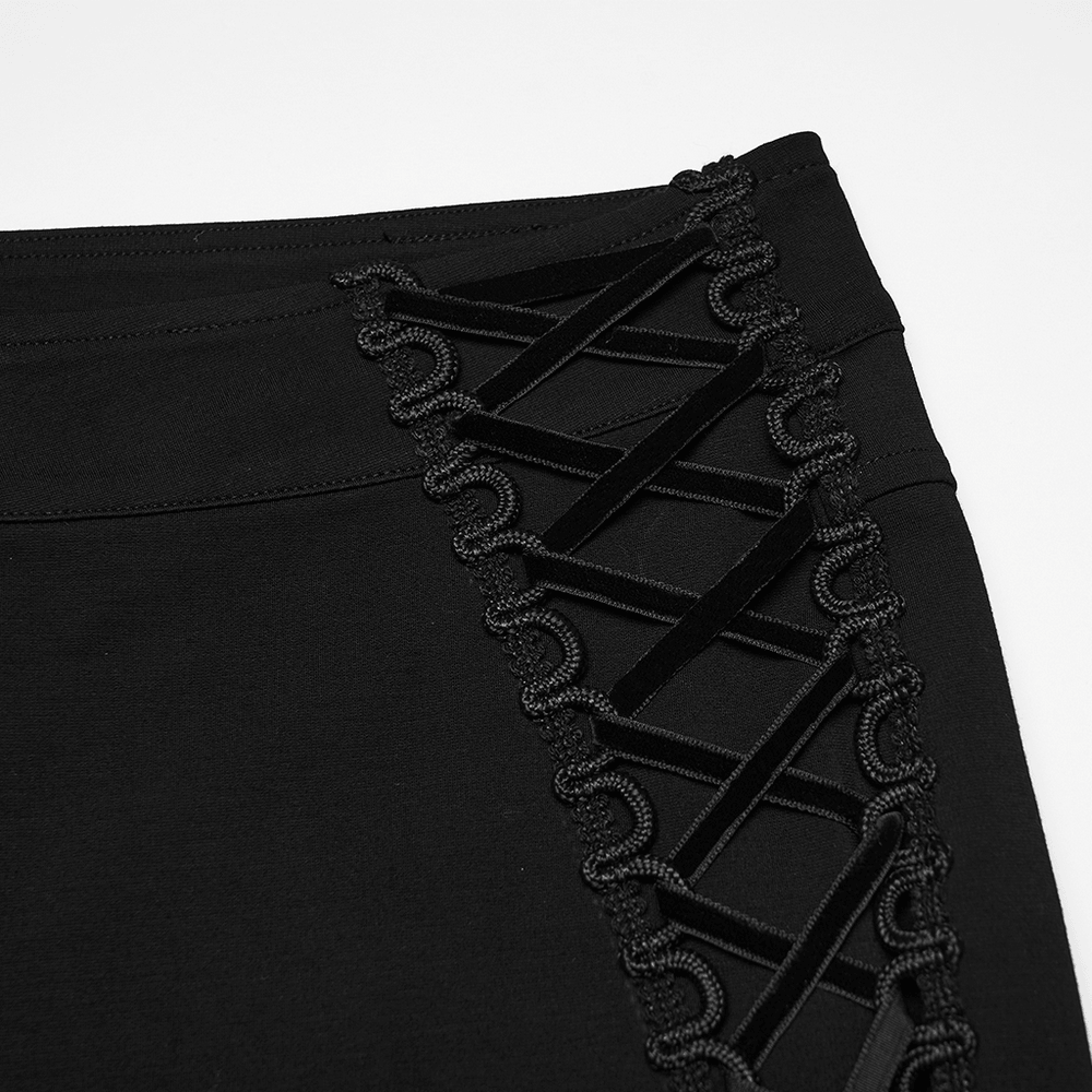 High Waist Gothic Slim Black Pants with Side Lace Up