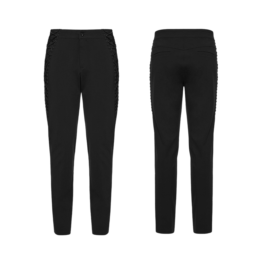 High Waist Gothic Slim Black Pants with Side Lace Up