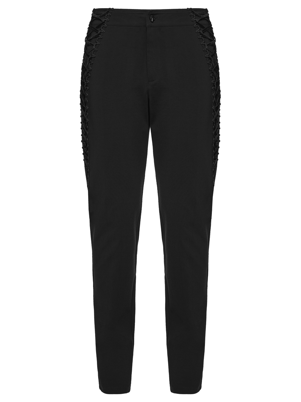 High Waist Gothic Slim Black Pants with Side Lace Up