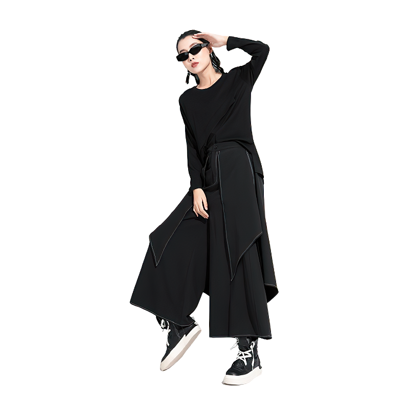 High Waist Wide Leg Black Women's Trousers / Fashion Female Loose Fit Pants - HARD'N'HEAVY
