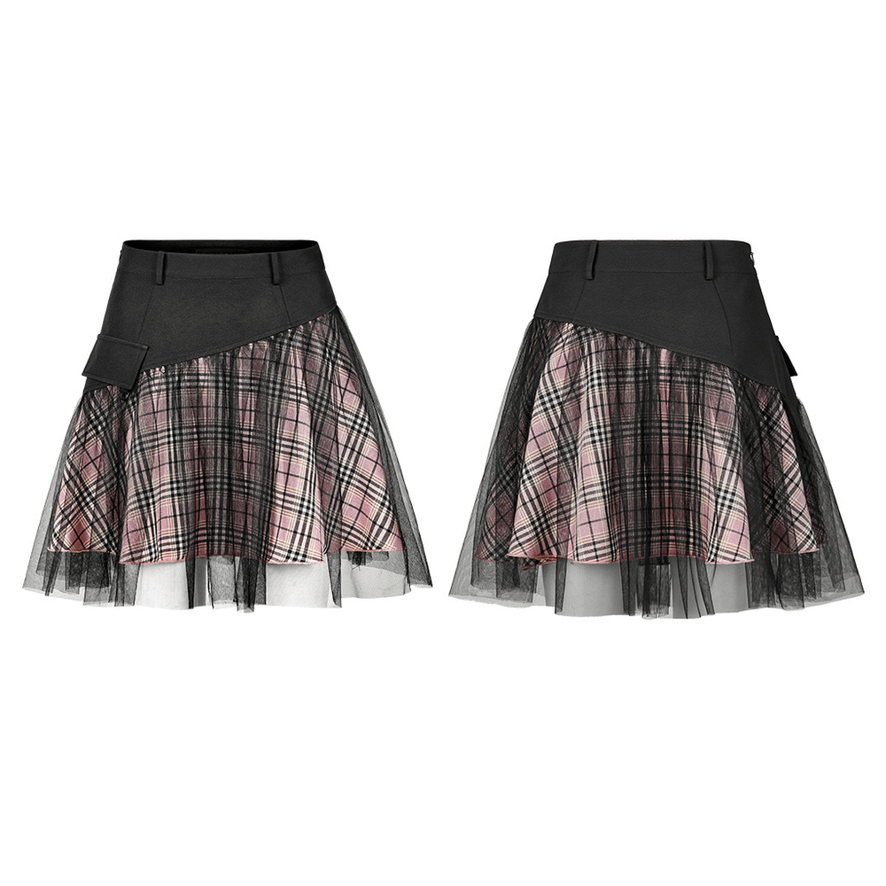 High-Waisted Gothic Short Skirt with Edgy Mesh Accents