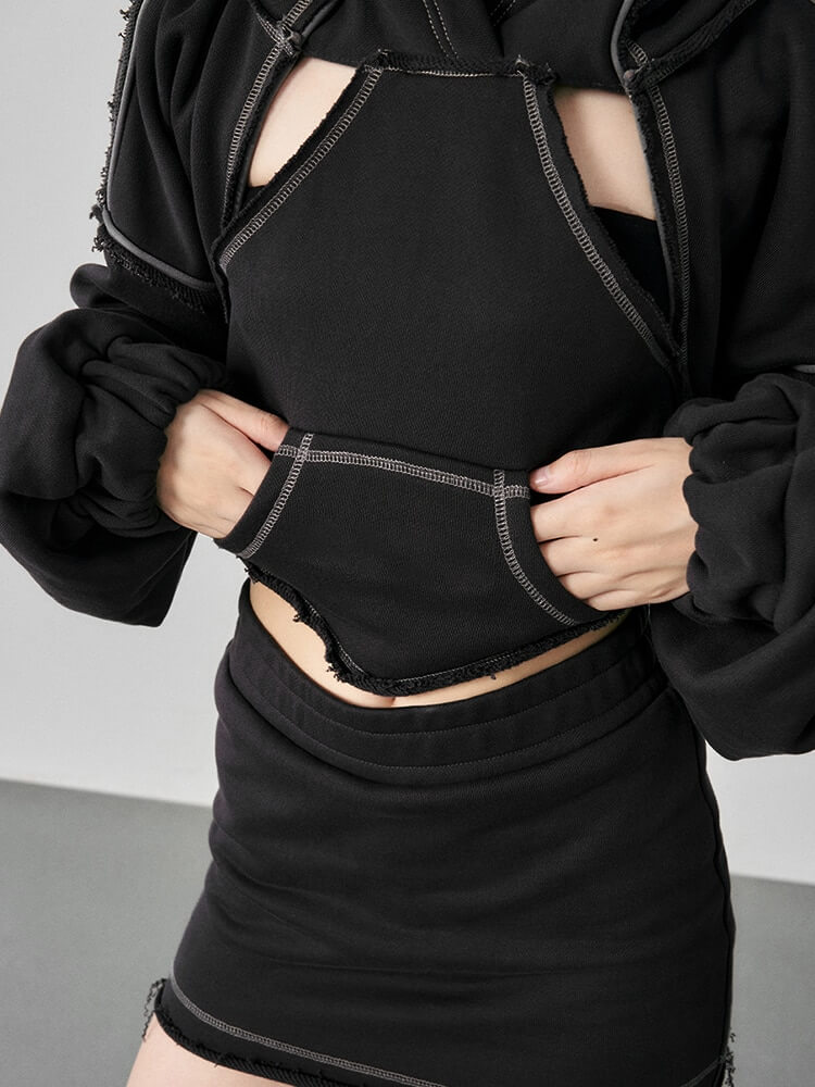 Hollow-out long sleeves hoodie with trendy backless design for women, perfect blend of casual and chic style.