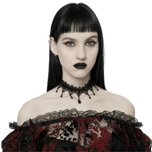 Hollowed Lace and Beads Choker - Victorian Goth Statement