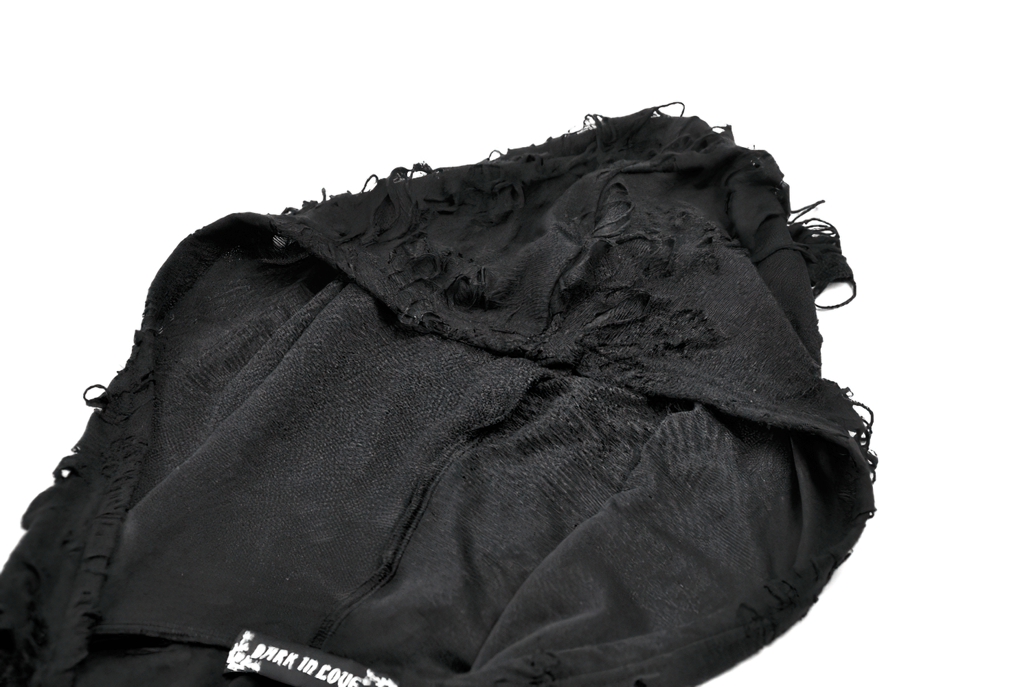 Hooded Lace Top with Fishnet Panels and Front Zipper showing distressed black fabric and hood details