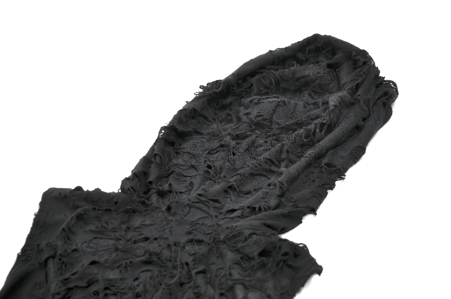 Hooded Lace Top with Fishnet Panels and Front Zipper in distressed lace texture, showcasing a trendy gothic style.