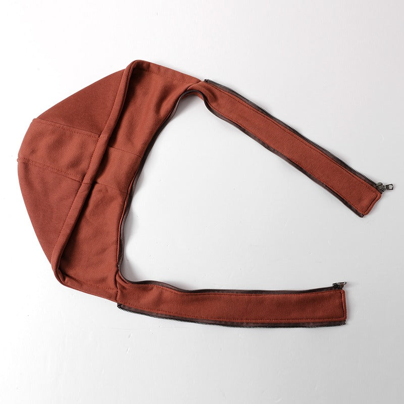 Brown hood with zippers, designed for comfort and style, perfect for casual and motorcycle jackets.
