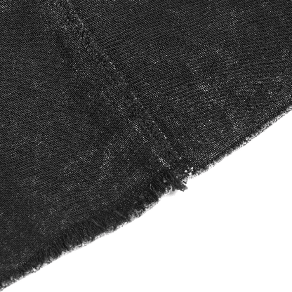 Close-up of the washed distressed hem of a Hooded Punk Denim Vest with Washed Distressed Hem showcasing raw edges.