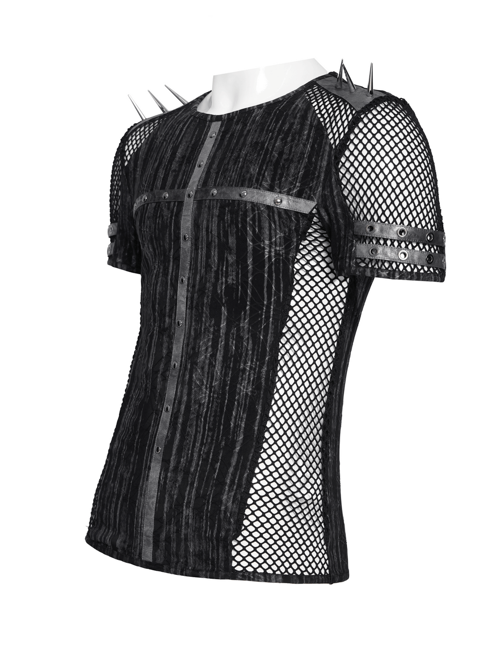Camiseta de Malla Punk Industrial con Detalle de Cruz con Tachuelas