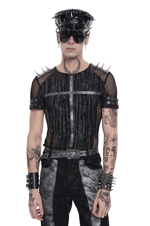 T-shirt en maille punk industriel avec détail croix cloutée