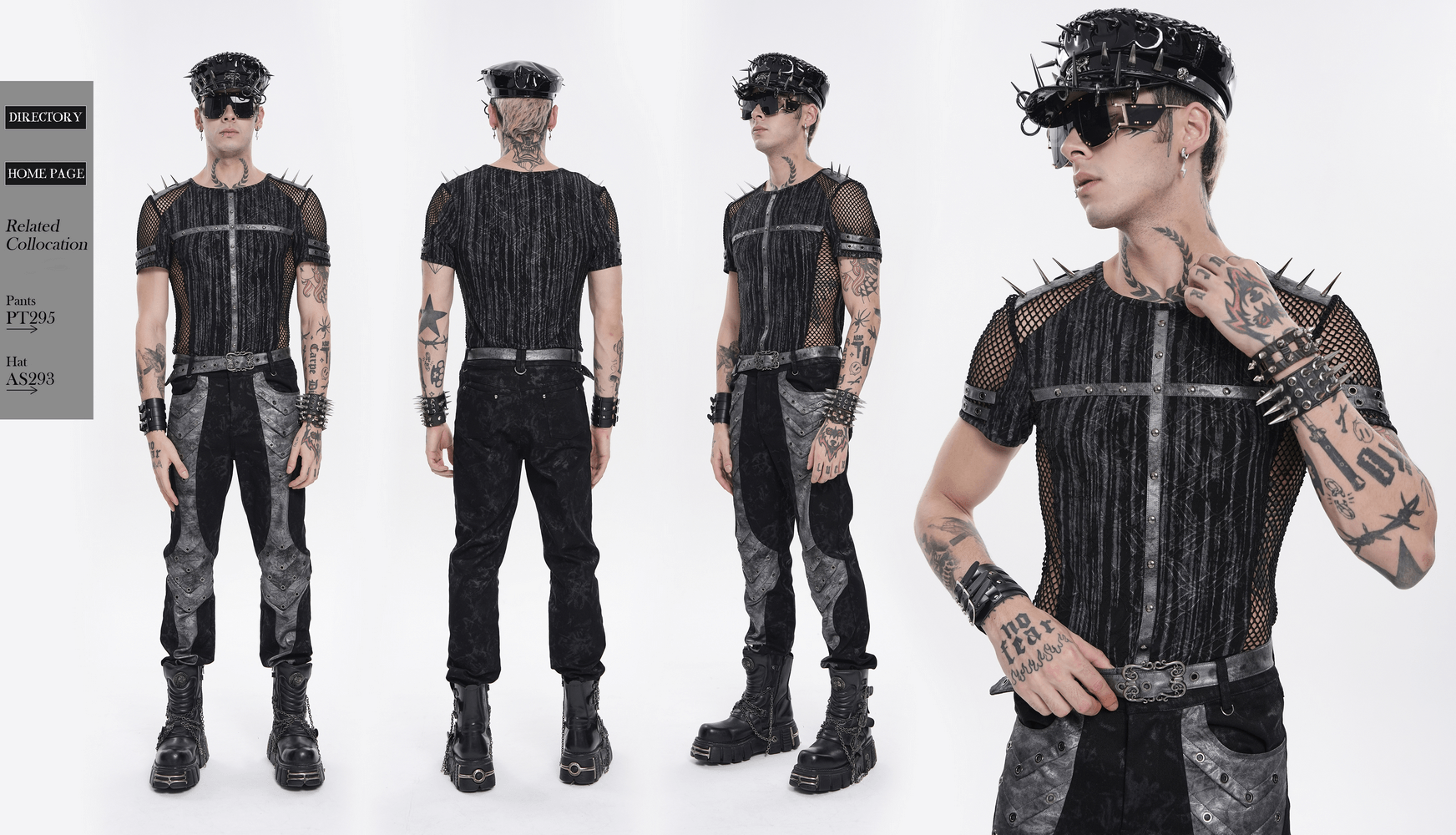 Camiseta de Malla Punk Industrial con Detalle de Cruz con Tachuelas