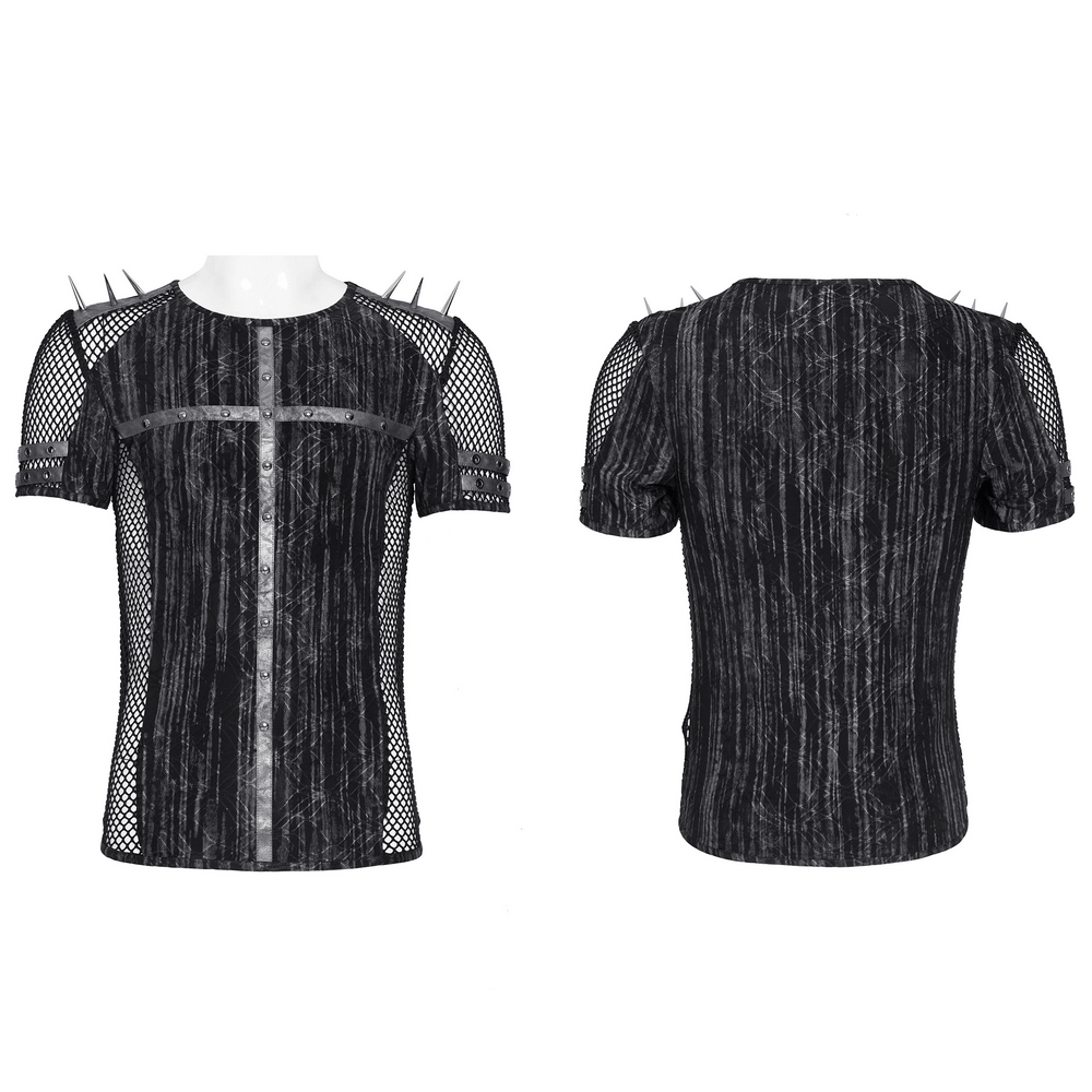 Camiseta de Malla Punk Industrial con Detalle de Cruz con Tachuelas