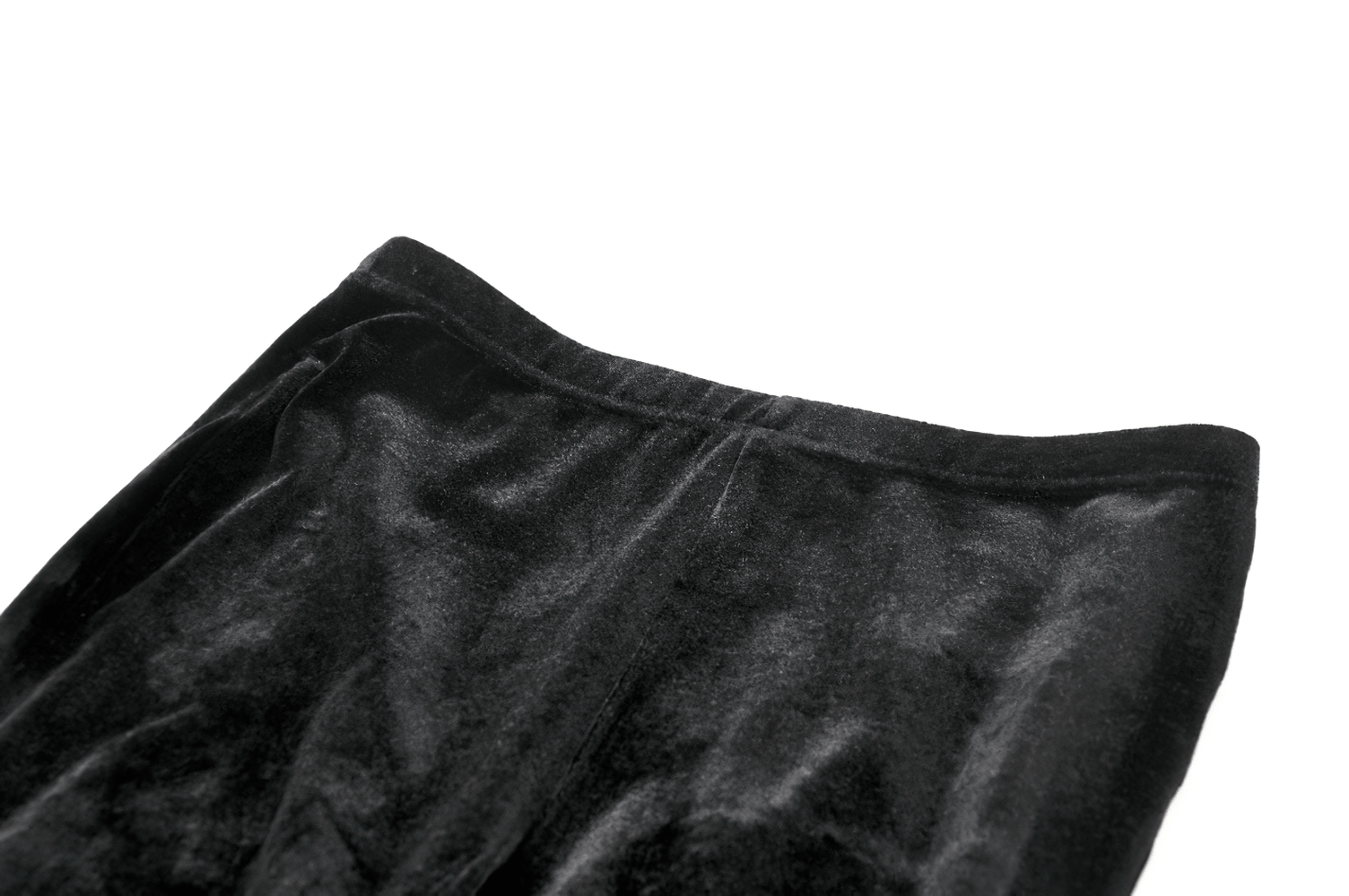 Intricate Black Lace Panel Leggings for Alternative Style close-up of waistband showing luxurious black fabric.