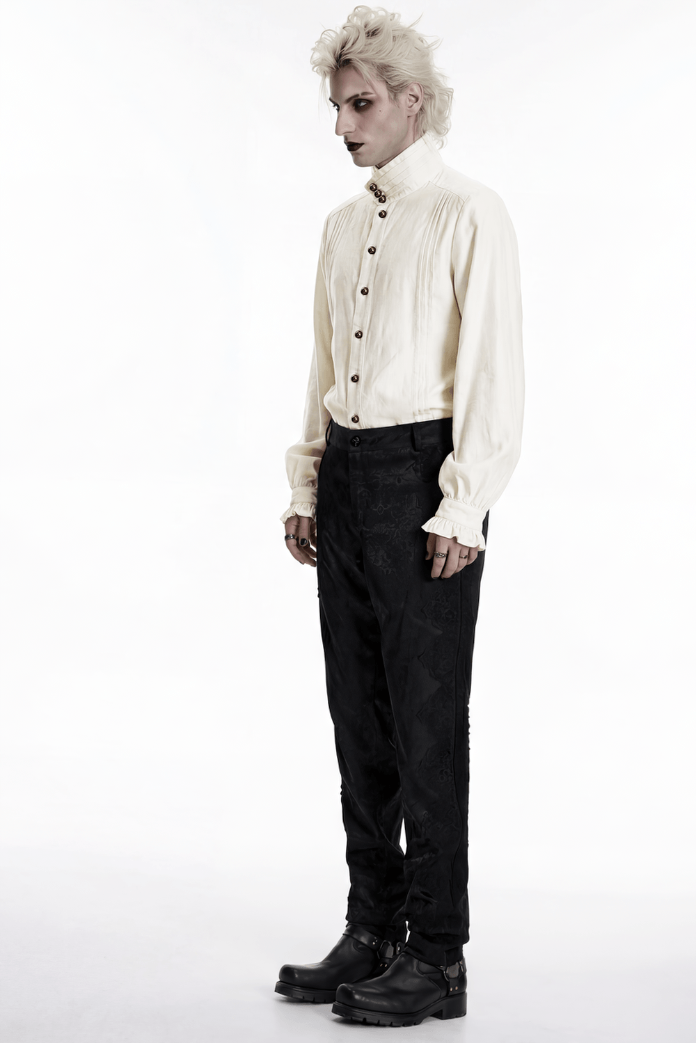 Ivory Gothic High Collar Jacquard Shirt for Men