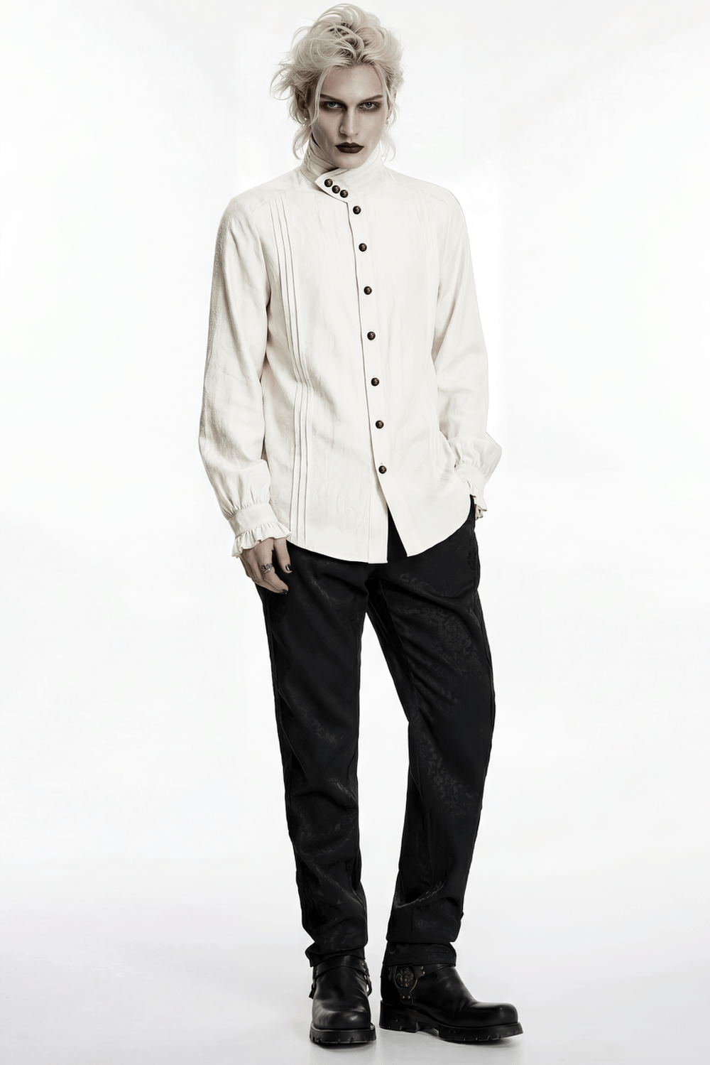 Ivory Gothic High Collar Jacquard Shirt for Men