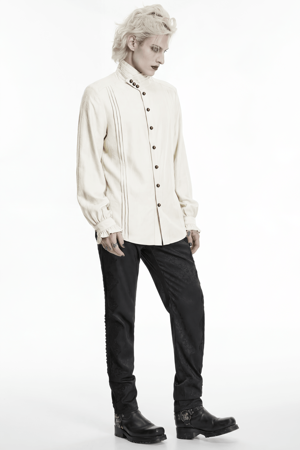 Ivory Gothic High Collar Jacquard Shirt for Men
