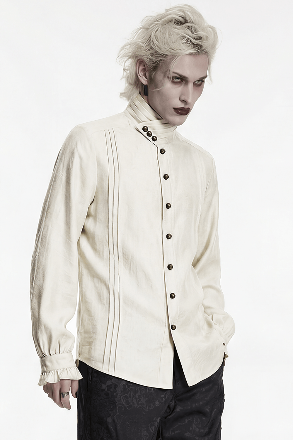 Ivory Gothic High Collar Jacquard Shirt for Men