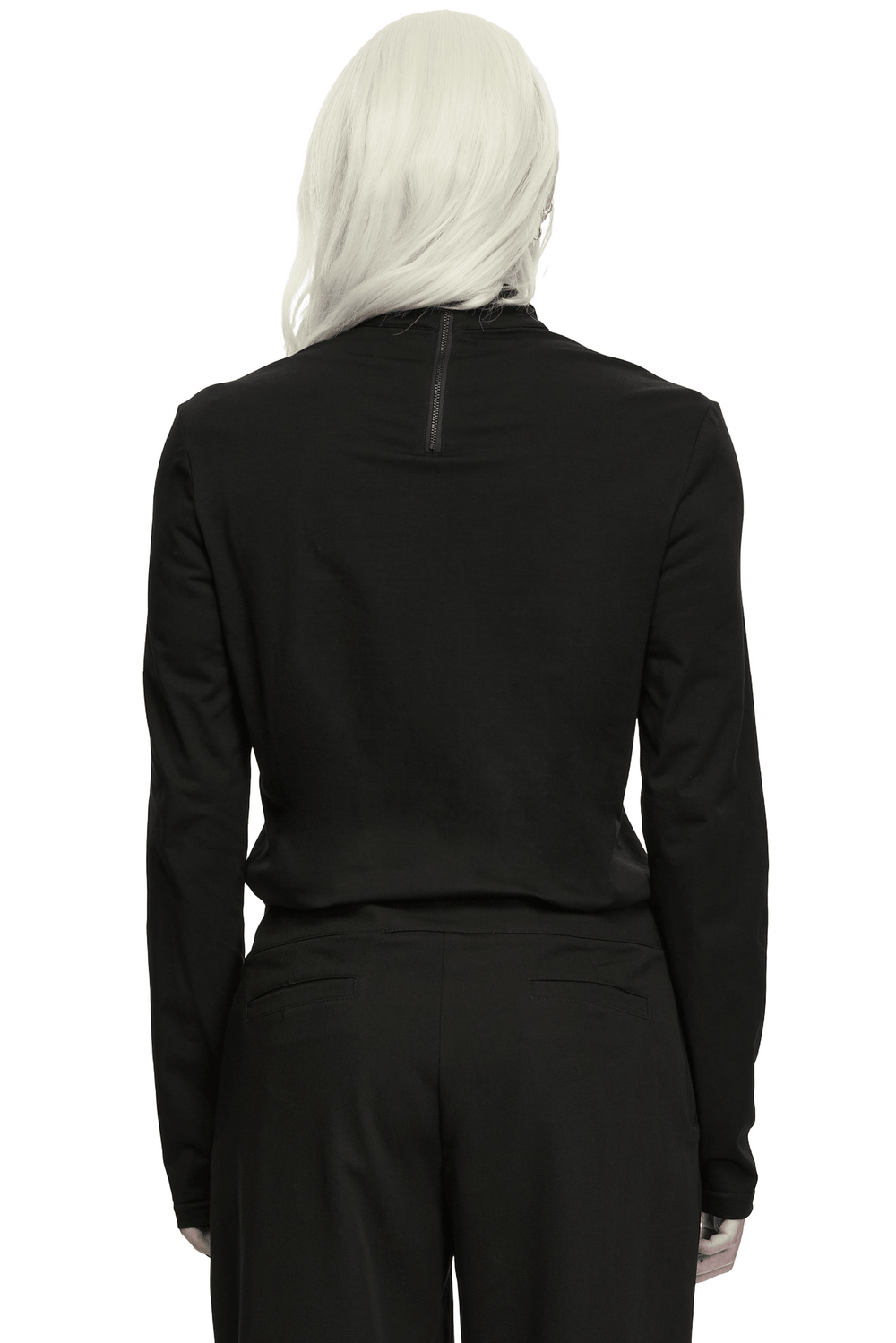 Jacquard Lace-Up Long Sleeved Stand Collar Top black gothic court top with high neck and back zipper