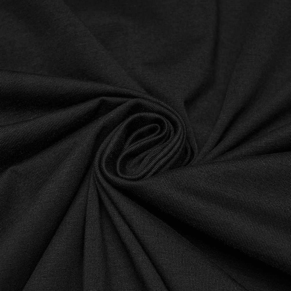 Jacquard Lace-Up Long Sleeved Stand Collar Top black fabric close-up with matte gothic texture
