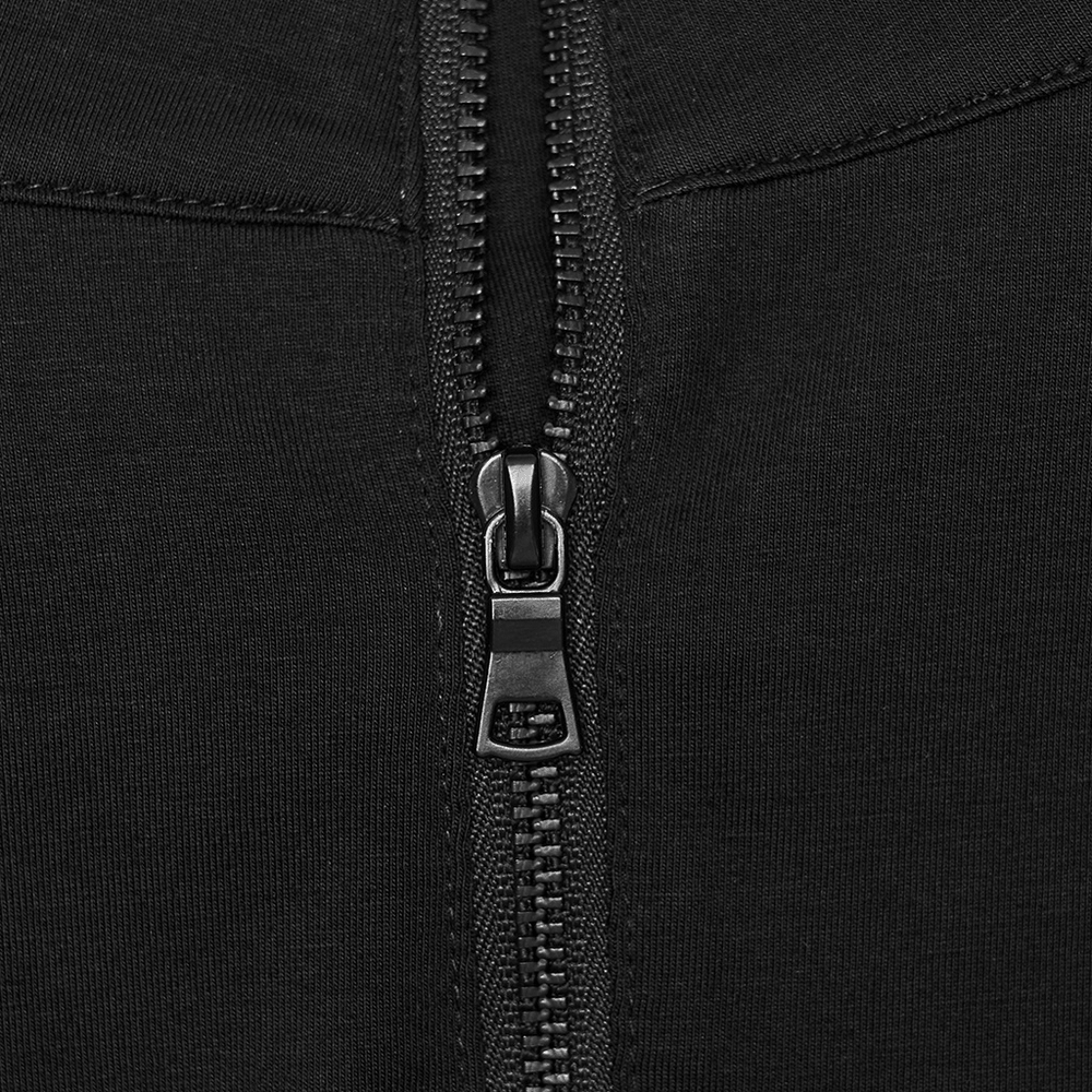 Jacquard Lace-Up Long Sleeved Stand Collar Top with gothic black knit texture and front zipper detail