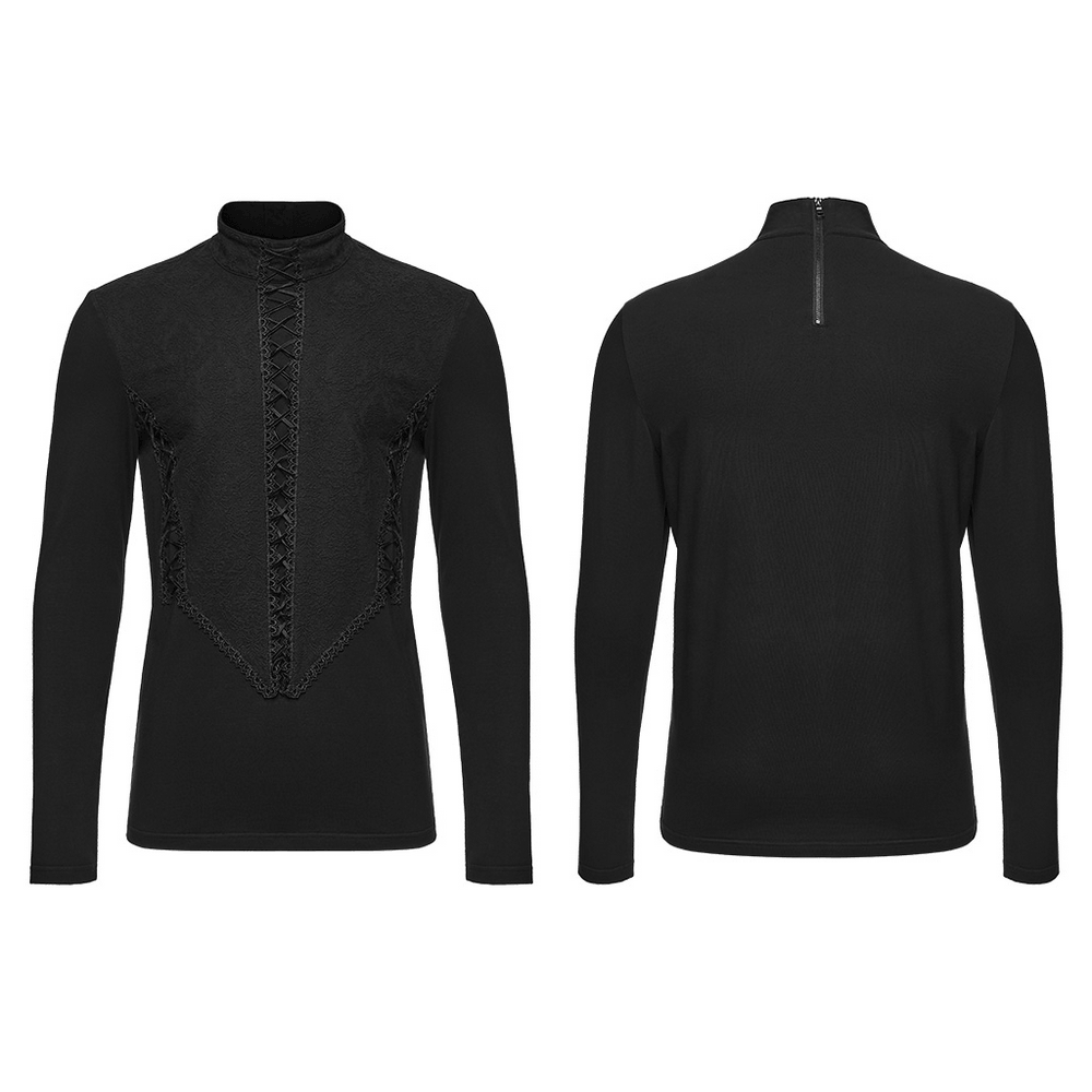 Jacquard Lace-Up Long Sleeved Stand Collar Top black Gothic court top with Victorian corset front and back zipper