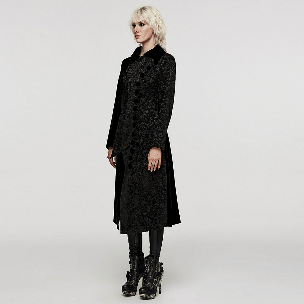 Jacquard Velvet Gothic Coat with Asymmetric Collar - HARD'N'HEAVY