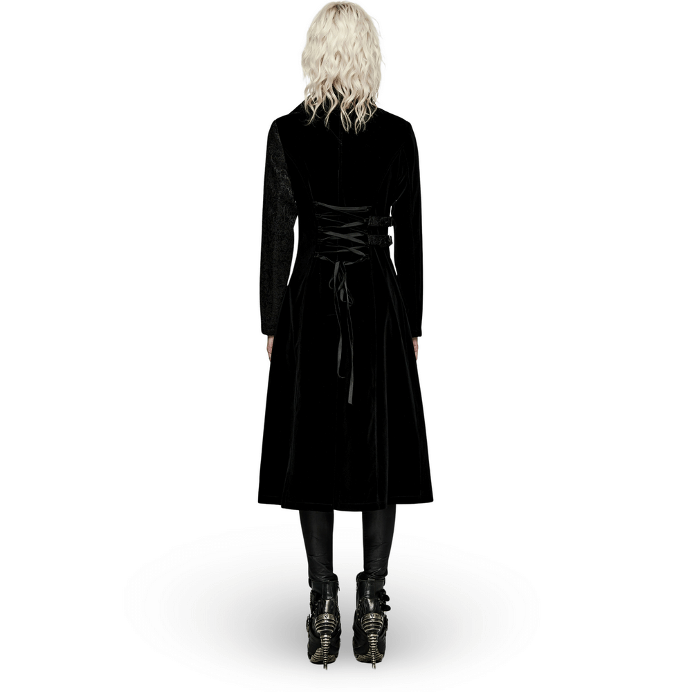 Jacquard Velvet Gothic Coat with Asymmetric Collar - HARD'N'HEAVY