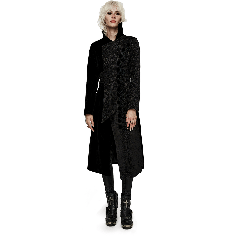 Jacquard Velvet Gothic Coat with Asymmetric Collar - HARD'N'HEAVY