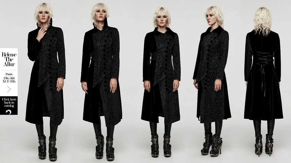 Jacquard Velvet Gothic Coat with Asymmetric Collar - HARD'N'HEAVY