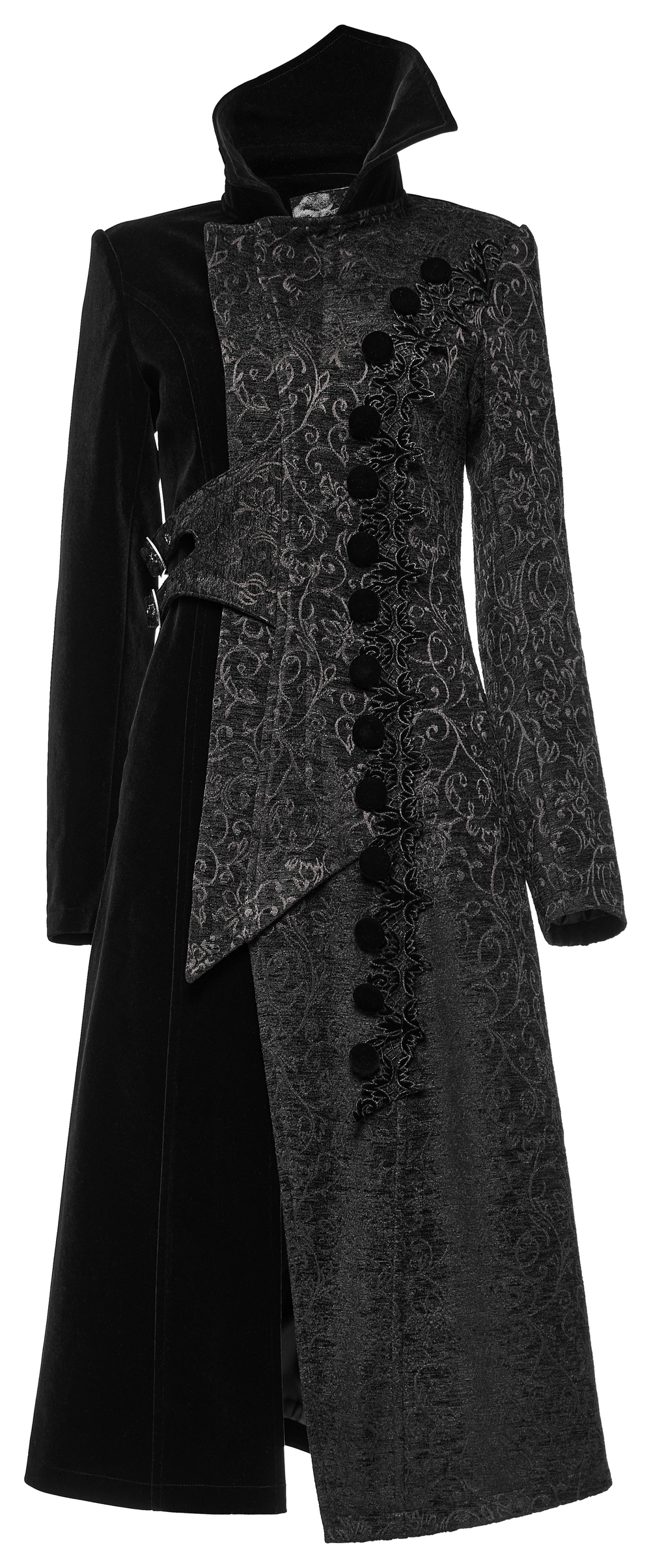 Jacquard Velvet Gothic Coat with Asymmetric Collar - HARD'N'HEAVY