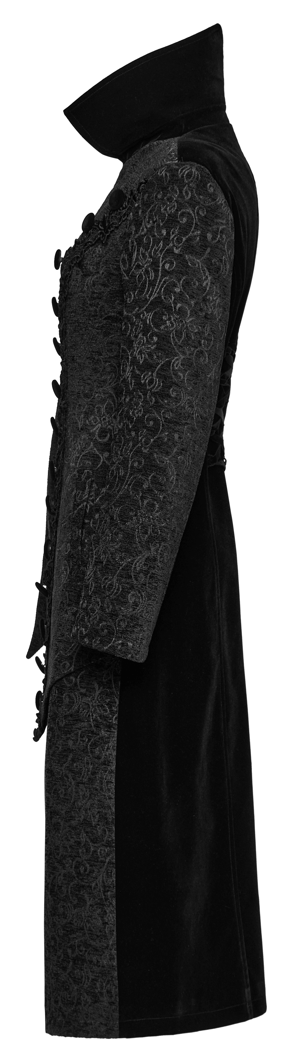 Jacquard Velvet Gothic Coat with Asymmetric Collar - HARD'N'HEAVY