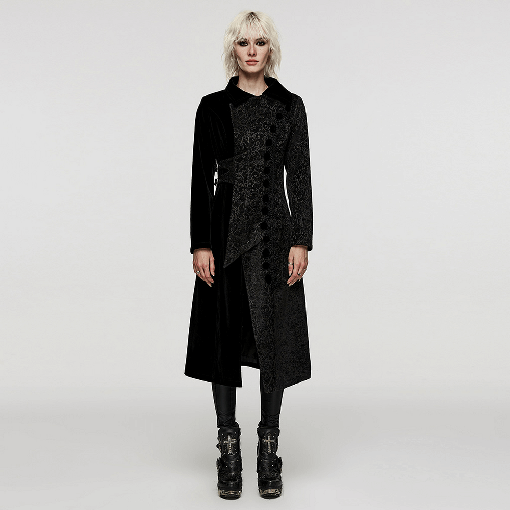 Jacquard Velvet Gothic Coat with Asymmetric Collar - HARD'N'HEAVY