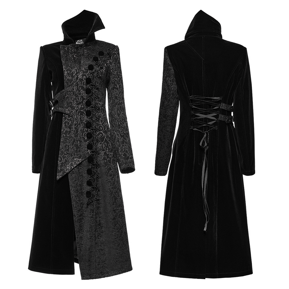 Jacquard Velvet Gothic Coat with Asymmetric Collar - HARD'N'HEAVY
