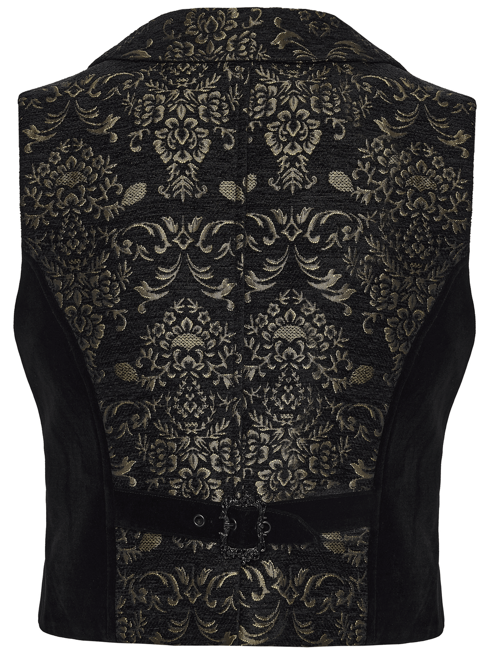 Jacquard Waistcoat with Vintage Buttons and Lace Details - back view showcasing intricate jacquard fabric and elegant design.