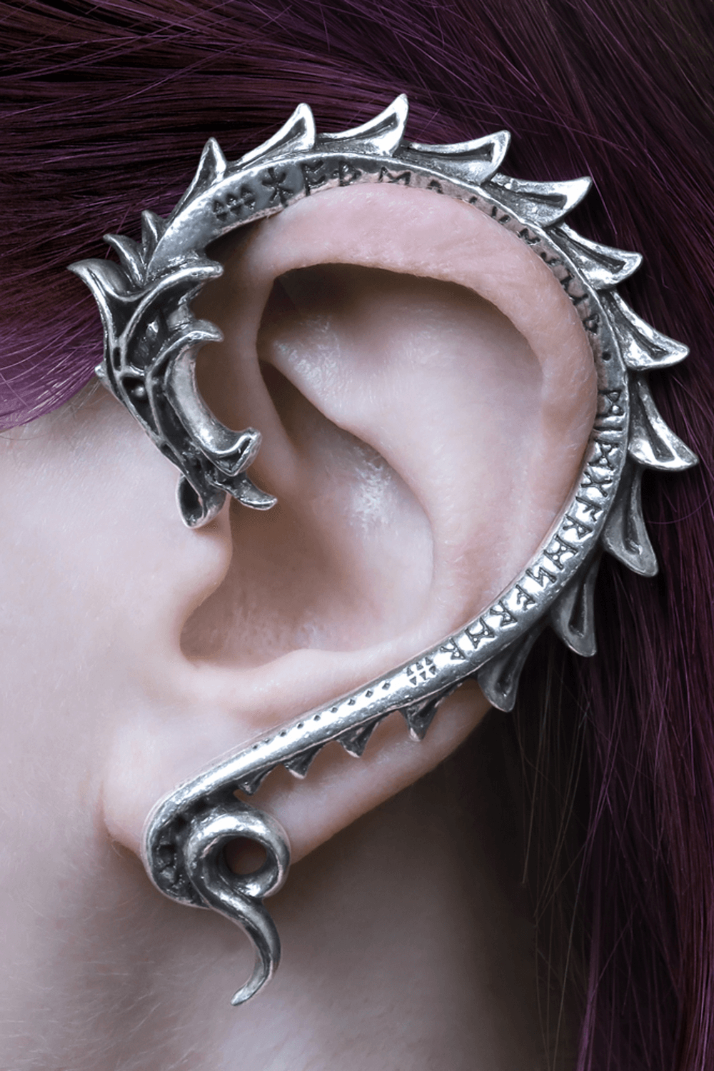 Rune-inspired dragon ear wrap for left ear, featuring intricate details and Norse mythology design.